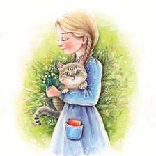 Схема вышивки «девушка с котом»