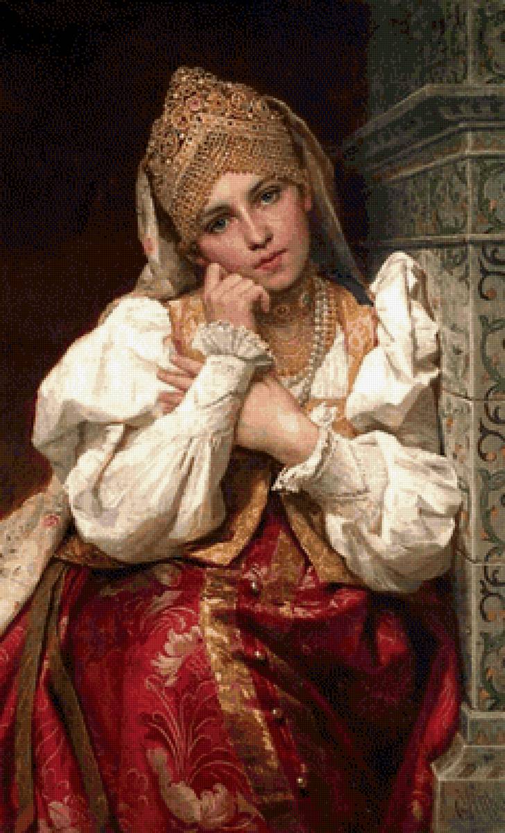 Девушка в кокошнике - живопись, картина, девушка, люди - предпросмотр