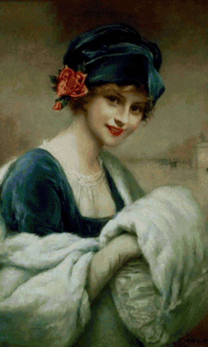 Девушка с муфтой - живопись, картина, люди, девушка - предпросмотр