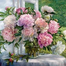 Схема вышивки «пионы у окна»