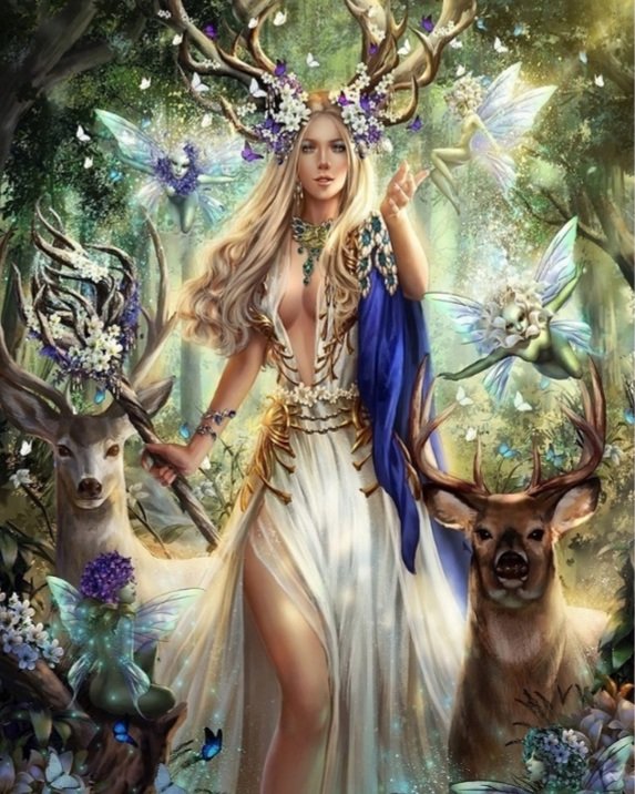 Лесные эльфы - животные, девушка, эльфы, лес - оригинал