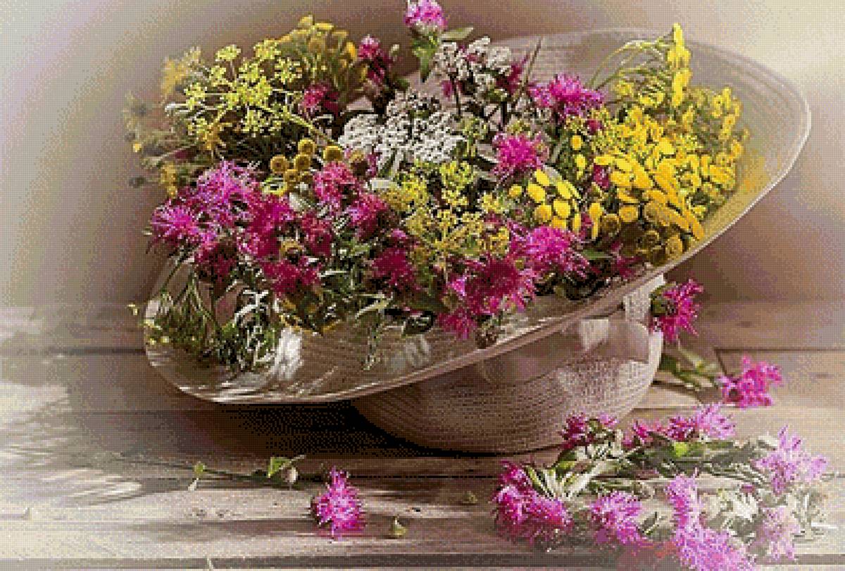 букет - лето, шляпа, натюрморт, цветы - предпросмотр