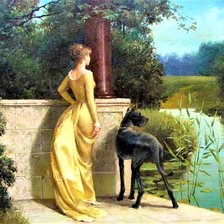 Схема вышивки «девушка и дог»