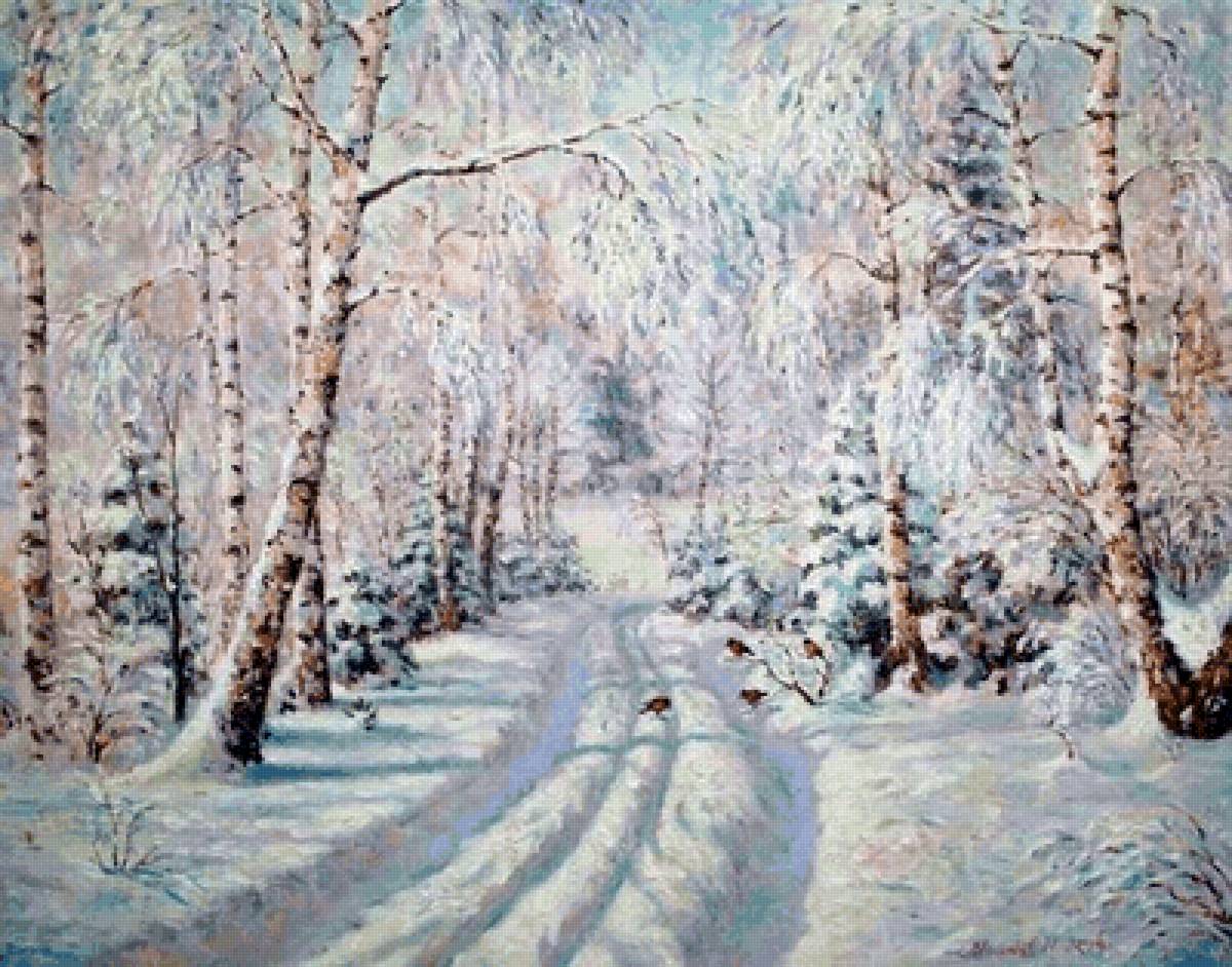 Снежная зима - снег, зима, пейзаж, живопись, лес - предпросмотр
