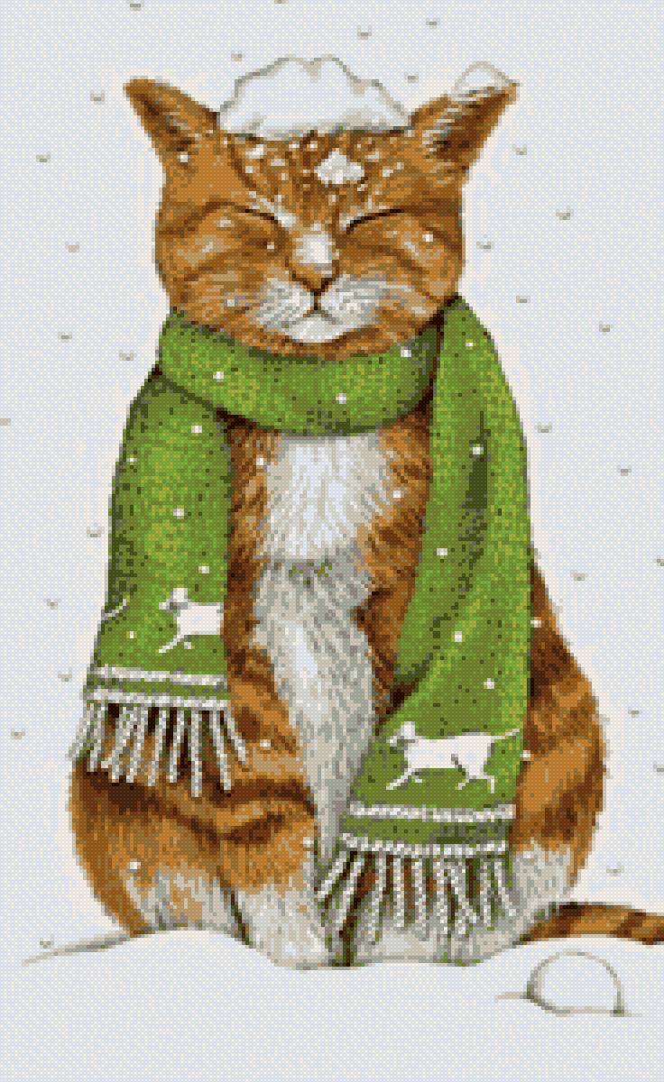 Котик и снежок - зима, кот, снег, новый год - предпросмотр