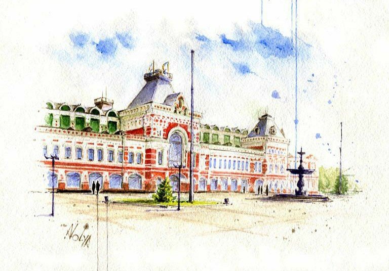Нижегородская ярмарка. Акварель - художники - оригинал