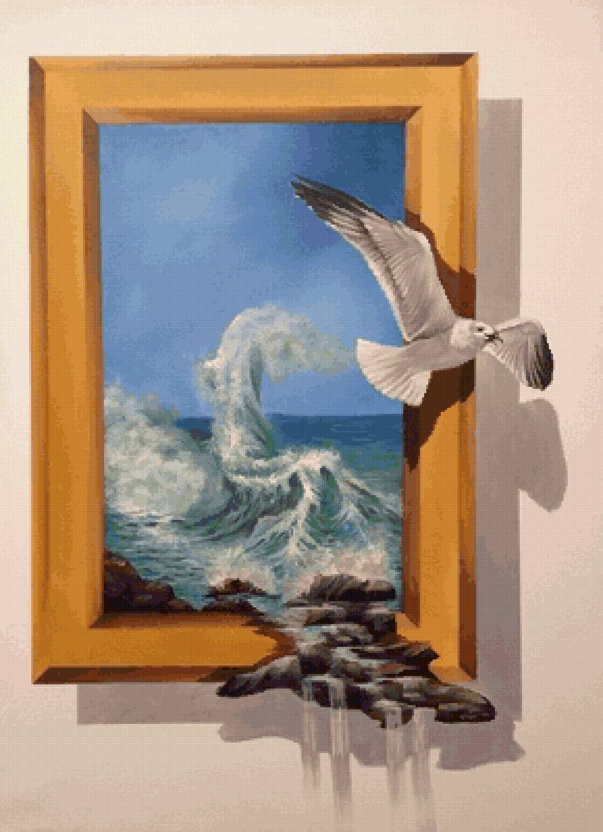 Живая волна - птица, вода, пейзаж, чайка, природа, волна, небо, море - предпросмотр