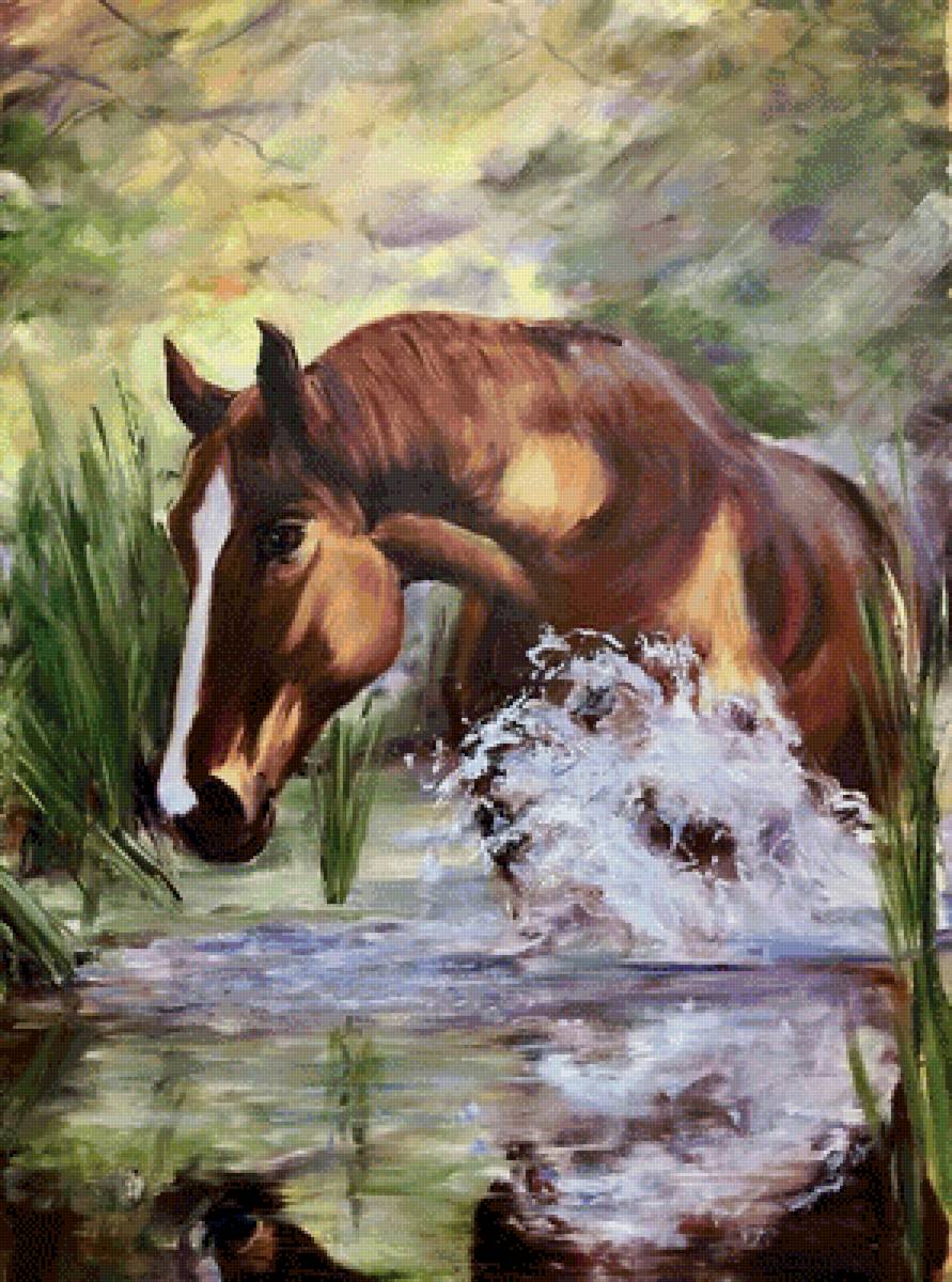 Лошадь в реке - художники - предпросмотр