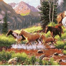 Схема вышивки «Табун лошадей в горных лесах»