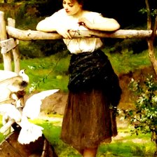 Схема вышивки «Девушка с голубями»