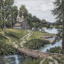 Схема вышивки «деревенский пейзаж»