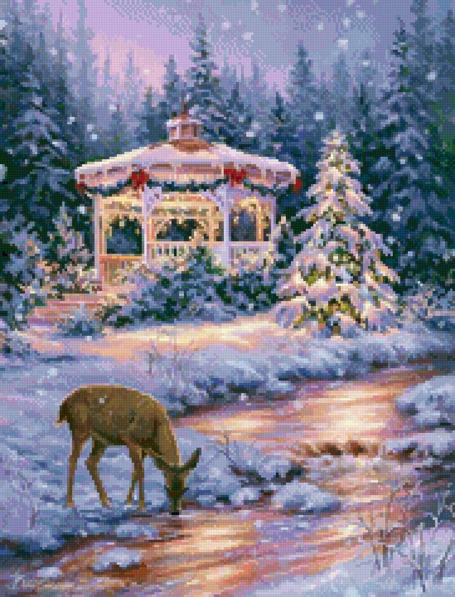 Дона Гелсингер - олень, зима, дона гелсингер, до 240 крестиков - предпросмотр