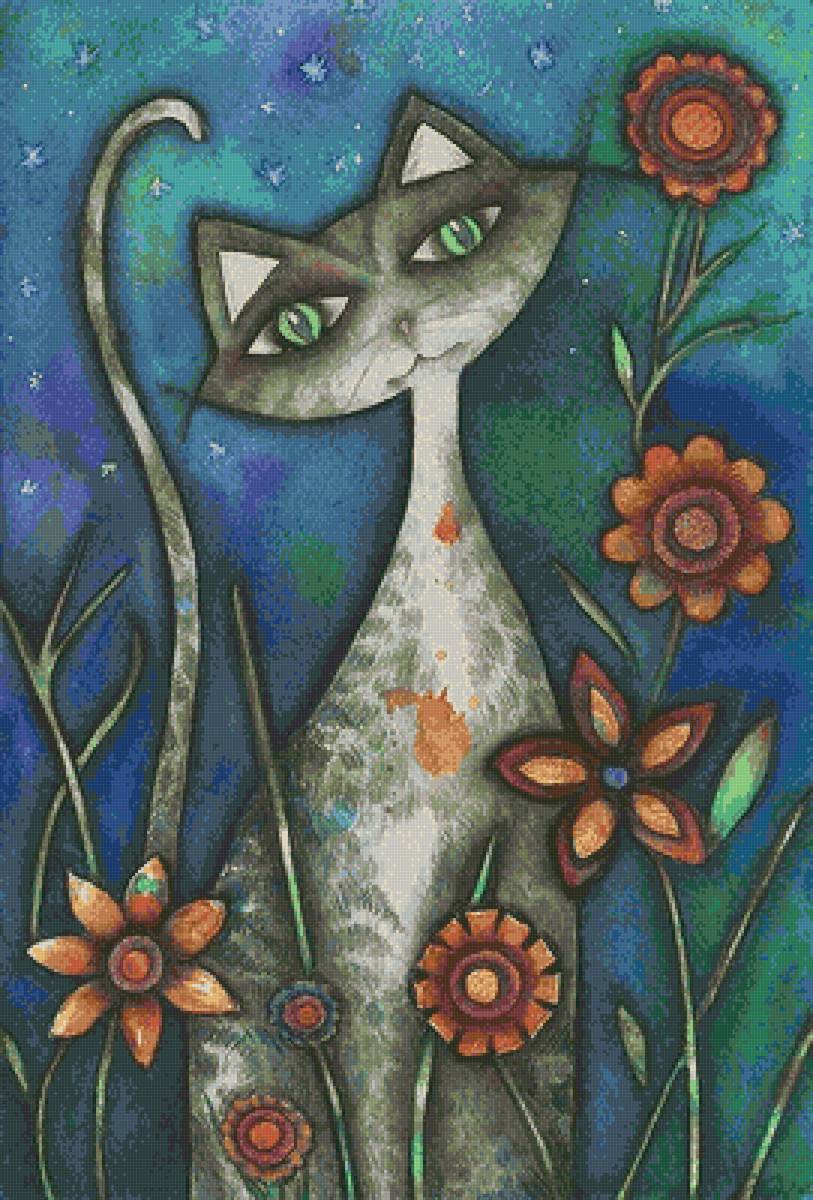 сердечные коты - картина, абстракция, кот - предпросмотр