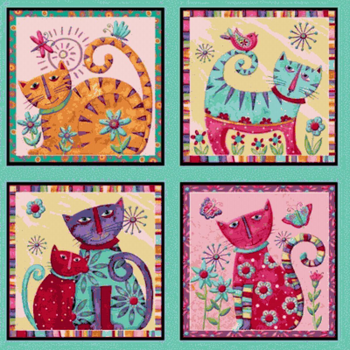 сердечные коты - картина, кот, абстракция - предпросмотр