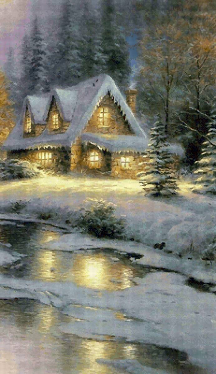 №2602729 - зима, река, дом, вечер - предпросмотр