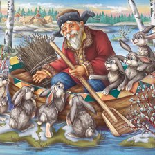 Схема вышивки «Дед Мазай и зайцы»