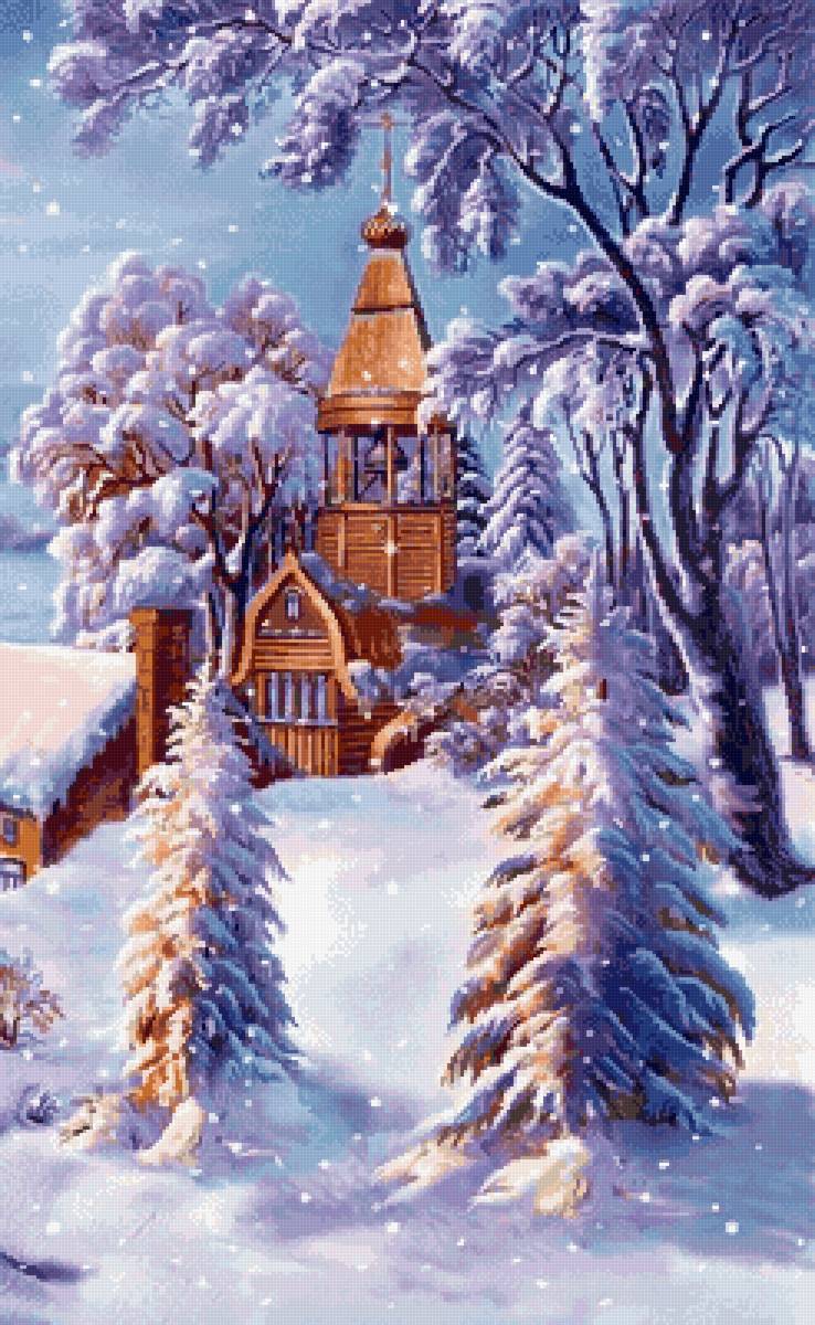 Снежная зима - храм, купола, снег, зима - предпросмотр