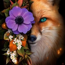 Схема вышивки «Лиса с цветком»