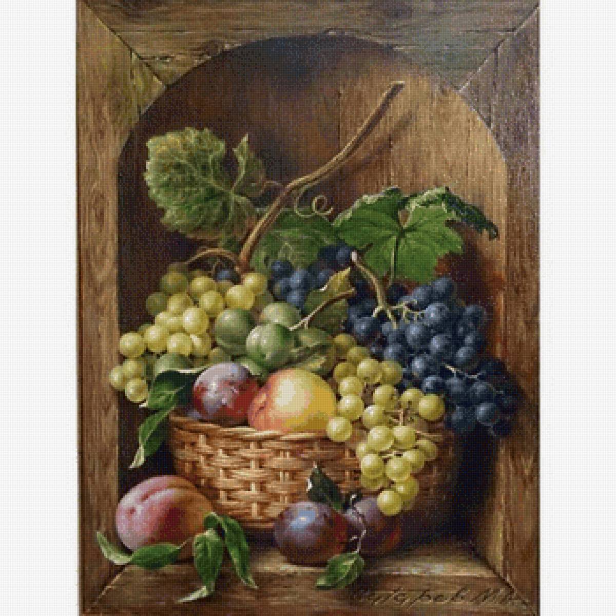 Натюрморт - персик, яблоки, виноград - предпросмотр