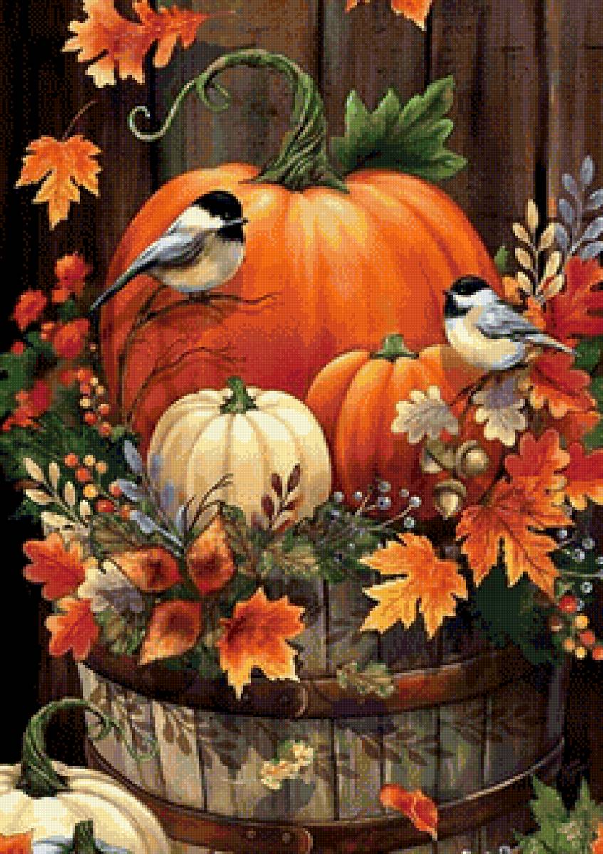 воробьи на тыкве - предпросмотр