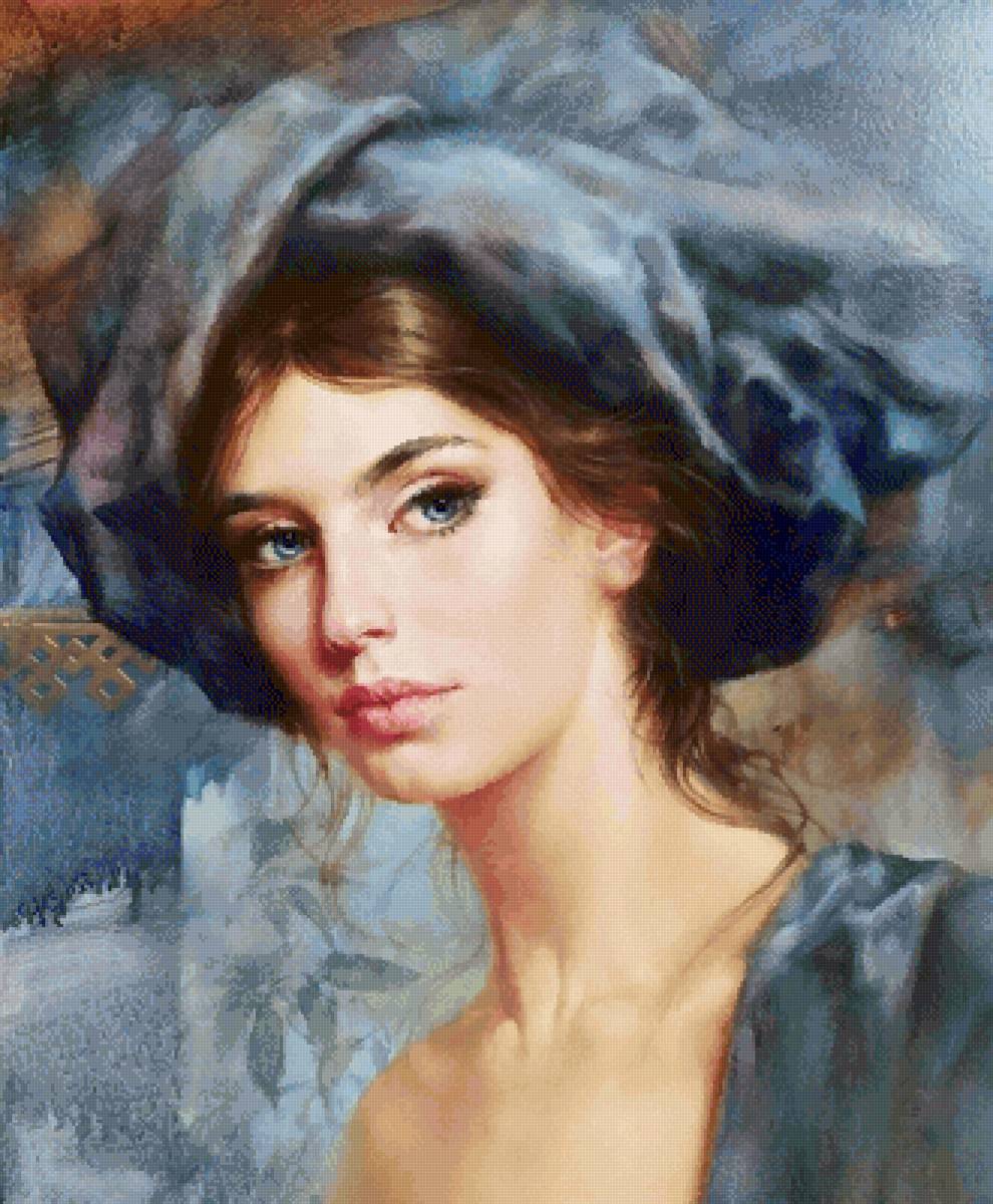 Голубой портрет - девушка, портрет - предпросмотр