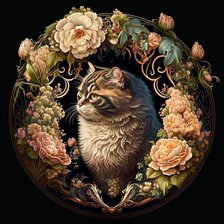 Схема вышивки «Котик в цветах 1»