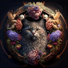 Схема вышивки «Котик в цветах 5»