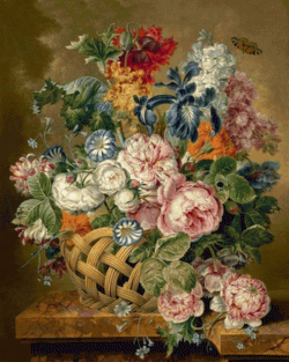 Букет в корзине - натюрморт - предпросмотр