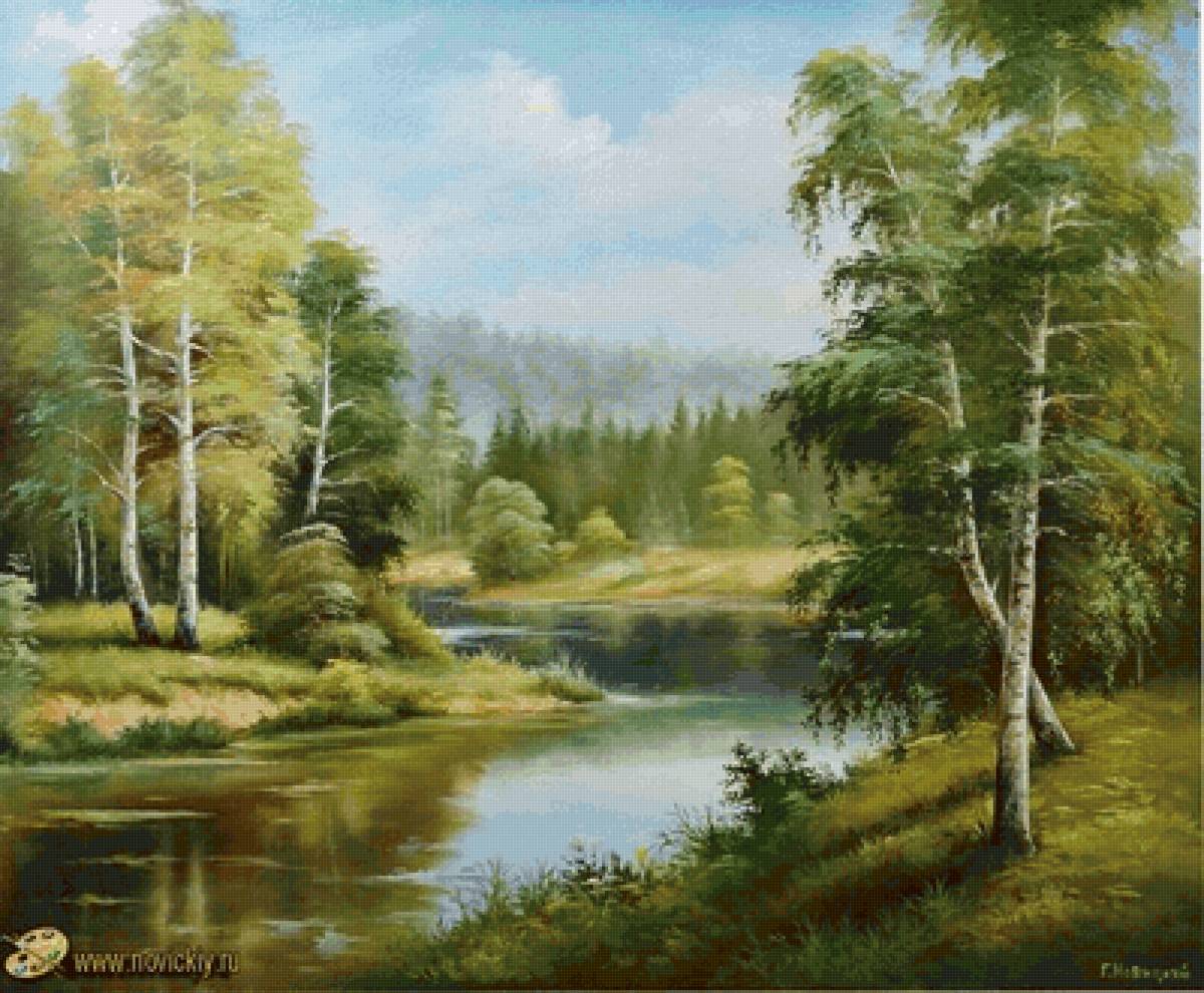 Летний лес - березы, озеро, лес - предпросмотр