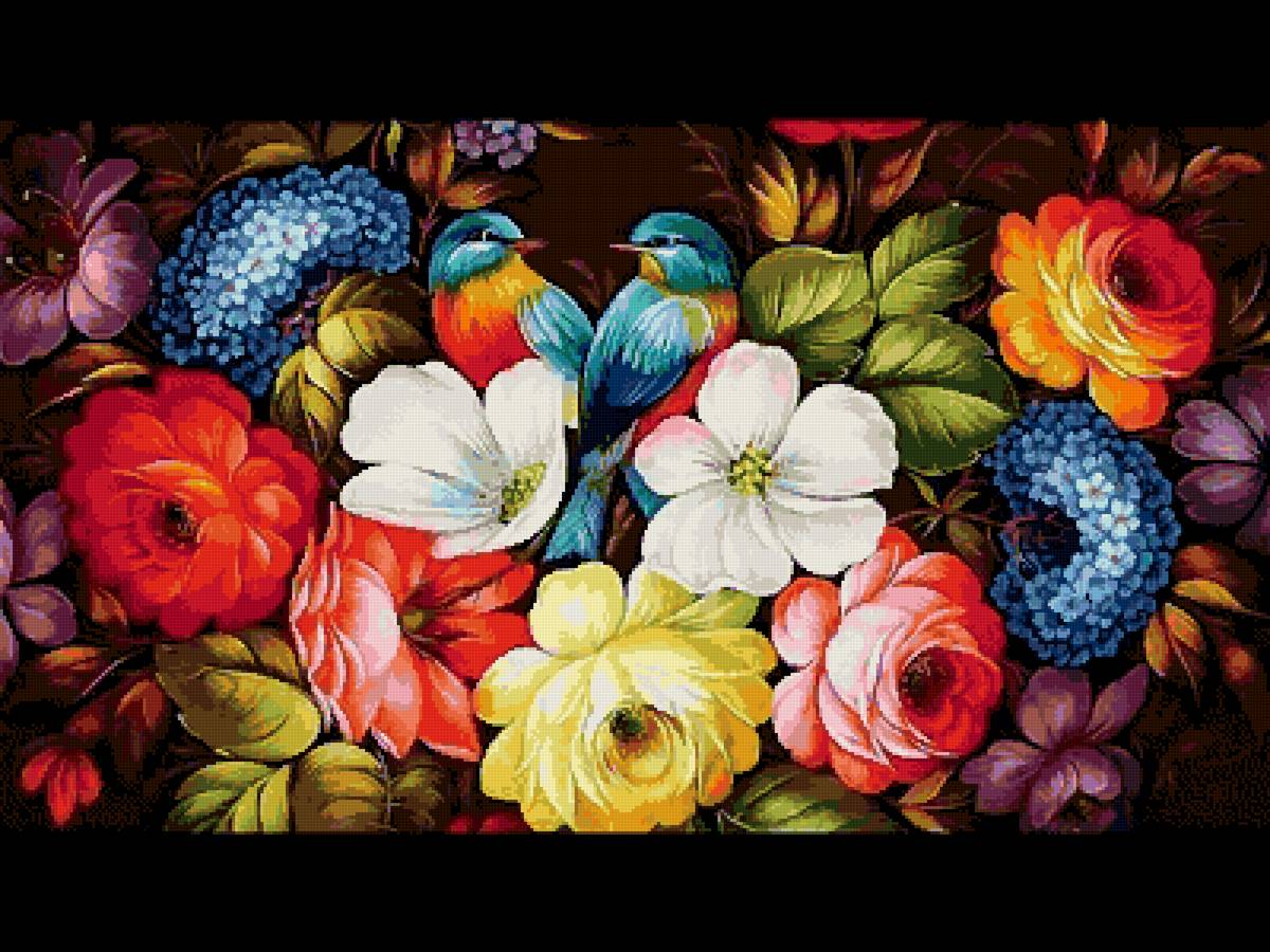 №2610613 - птицы, жостово, цветы - предпросмотр