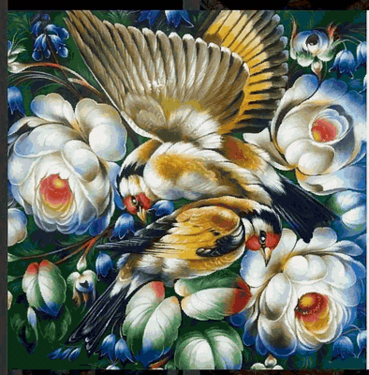 №2610636 - цветы, птицы, жостово - предпросмотр