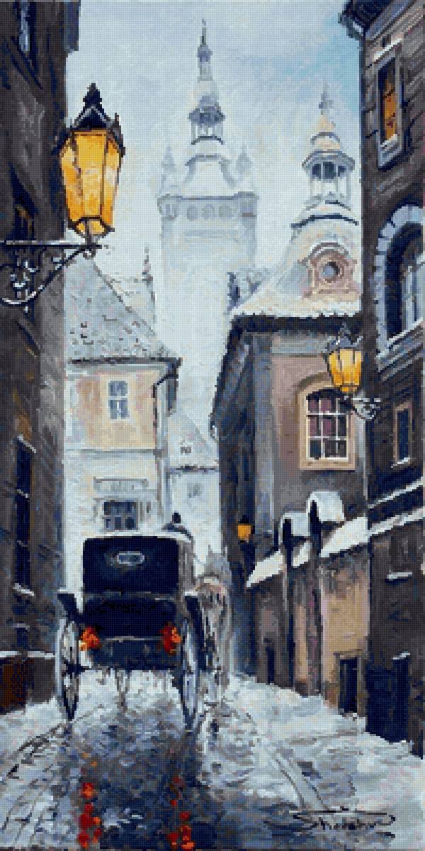 Прага - город, акварель, улица - предпросмотр