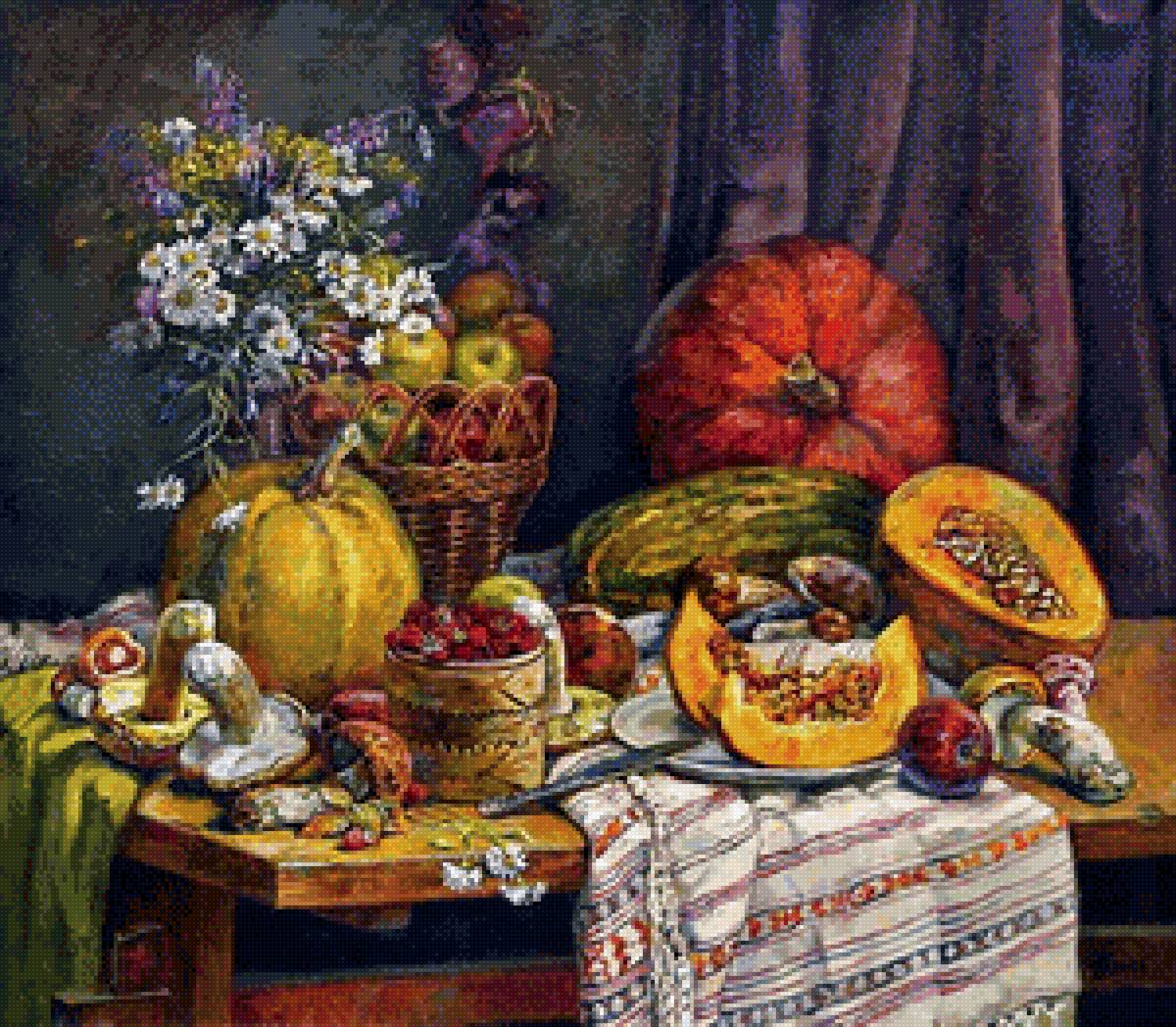 Эдуард Панов. Дары осени. - натюрморт, овощи, цветы, грибы, деревня, ягоды - предпросмотр