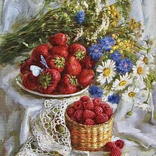 Схема вышивки «Екатерина Калиновская. Натюрморт с клубникой.»