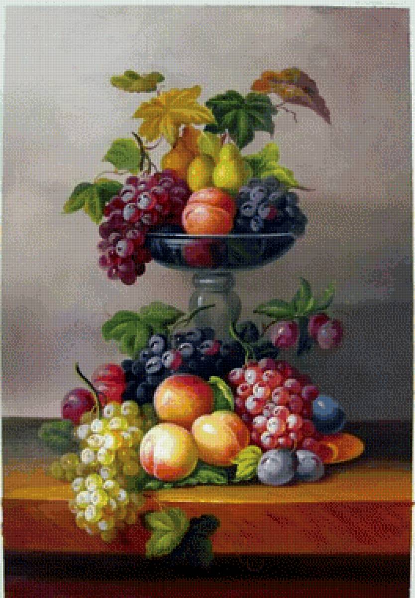 Фрукты - яблоки, персик, виноград - предпросмотр