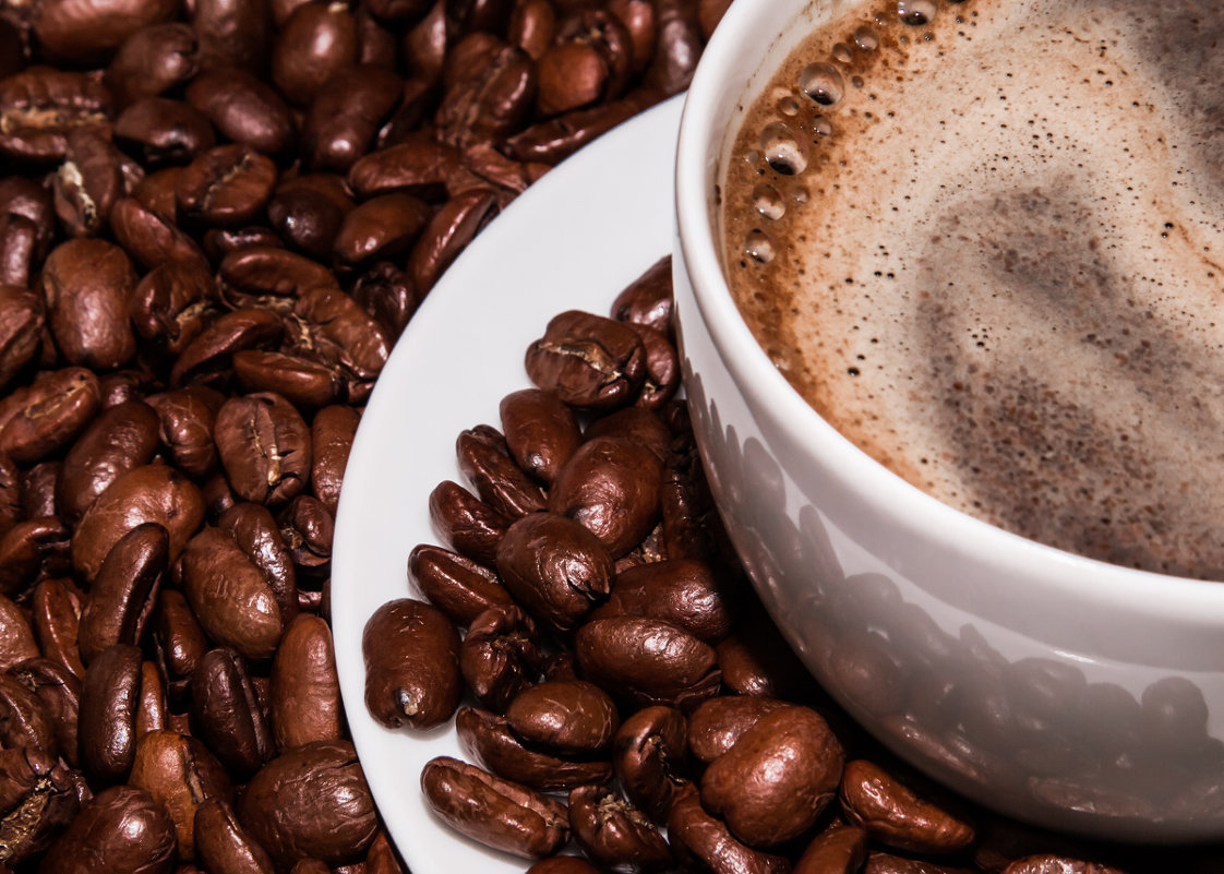 Кофе - кофе, зерна, натюрморт, чашка - оригинал