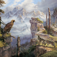 Схема вышивки «Волки в горах»