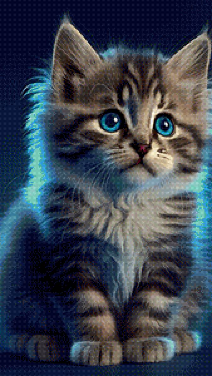 Котенок в синем свете - кошка - предпросмотр