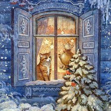 Схема вышивки «Кошка на окошке»