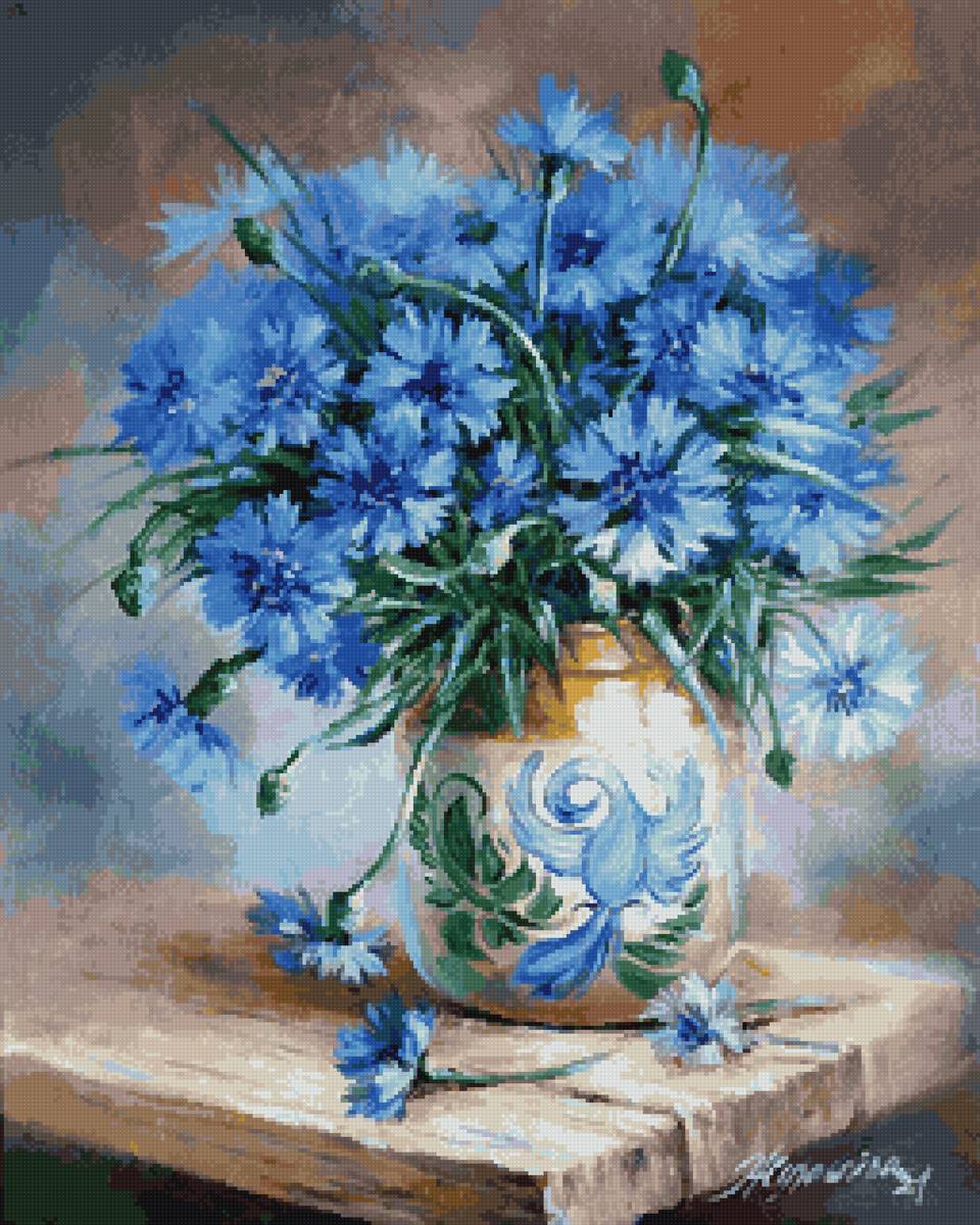 Васильки - цветы, васильки, ваза, букет - предпросмотр