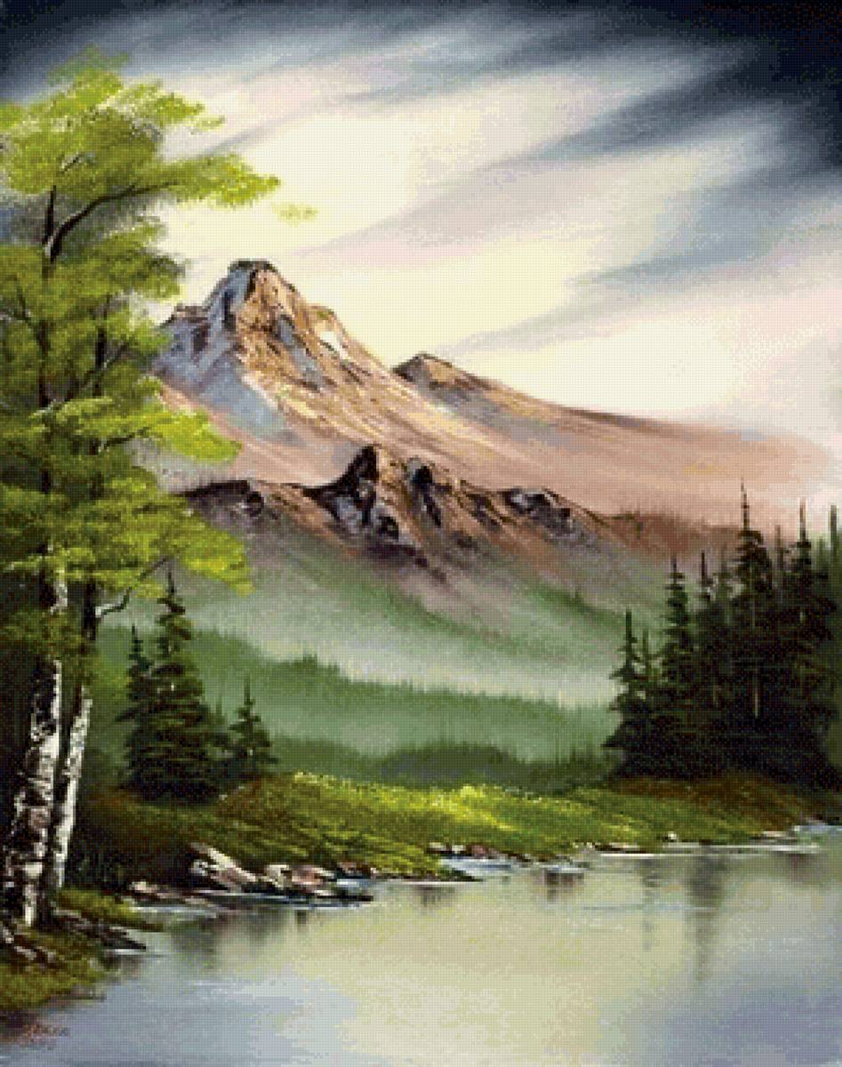 Горный пейзаж - горы, лес, озеро - предпросмотр