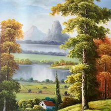 Схема вышивки «Домик у реки»