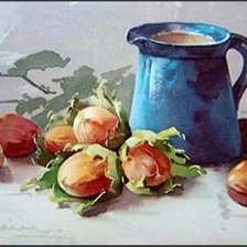 Схема вышивки «Катарина Кляйн, синий кувшин с орехами»