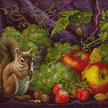 Схема вышивки «Натюрморт с белкой»