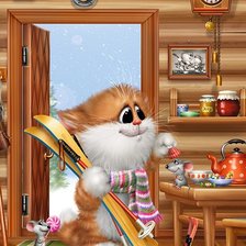 Схема вышивки «Кот и зима, юмор»