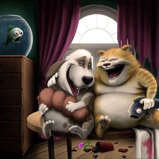 Схема вышивки «Cобака, кот, юмор, дружба»