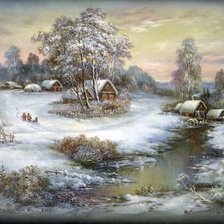 Схема вышивки «зима в деревне»