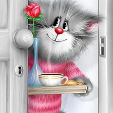 Схема вышивки «Кот, завтрак, юмор»