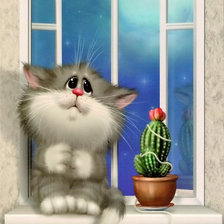 Схема вышивки «Кот, ожидание, юмор»