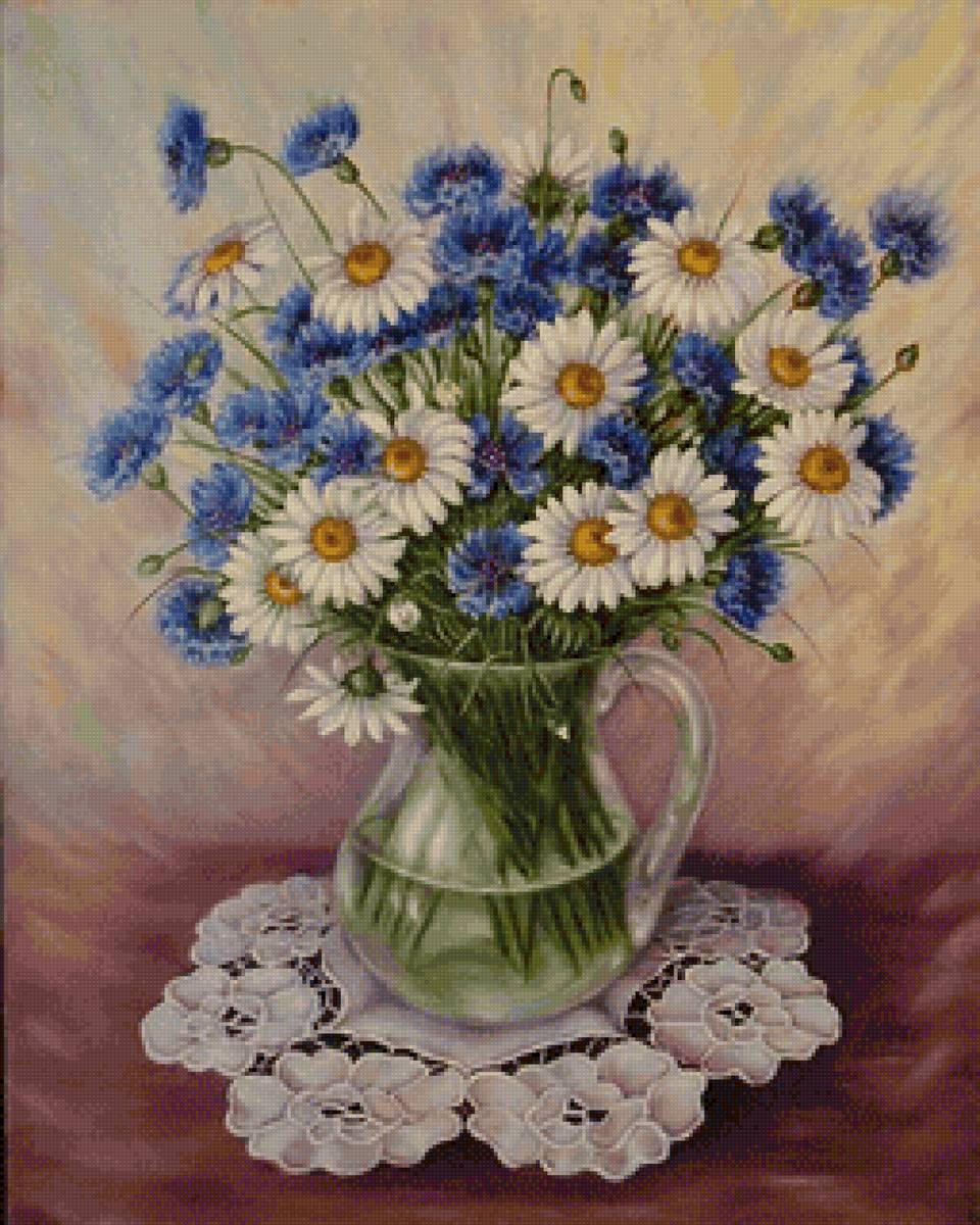 Букет полевых цветов - полевые цветы, васильки, букет, ромашки - предпросмотр
